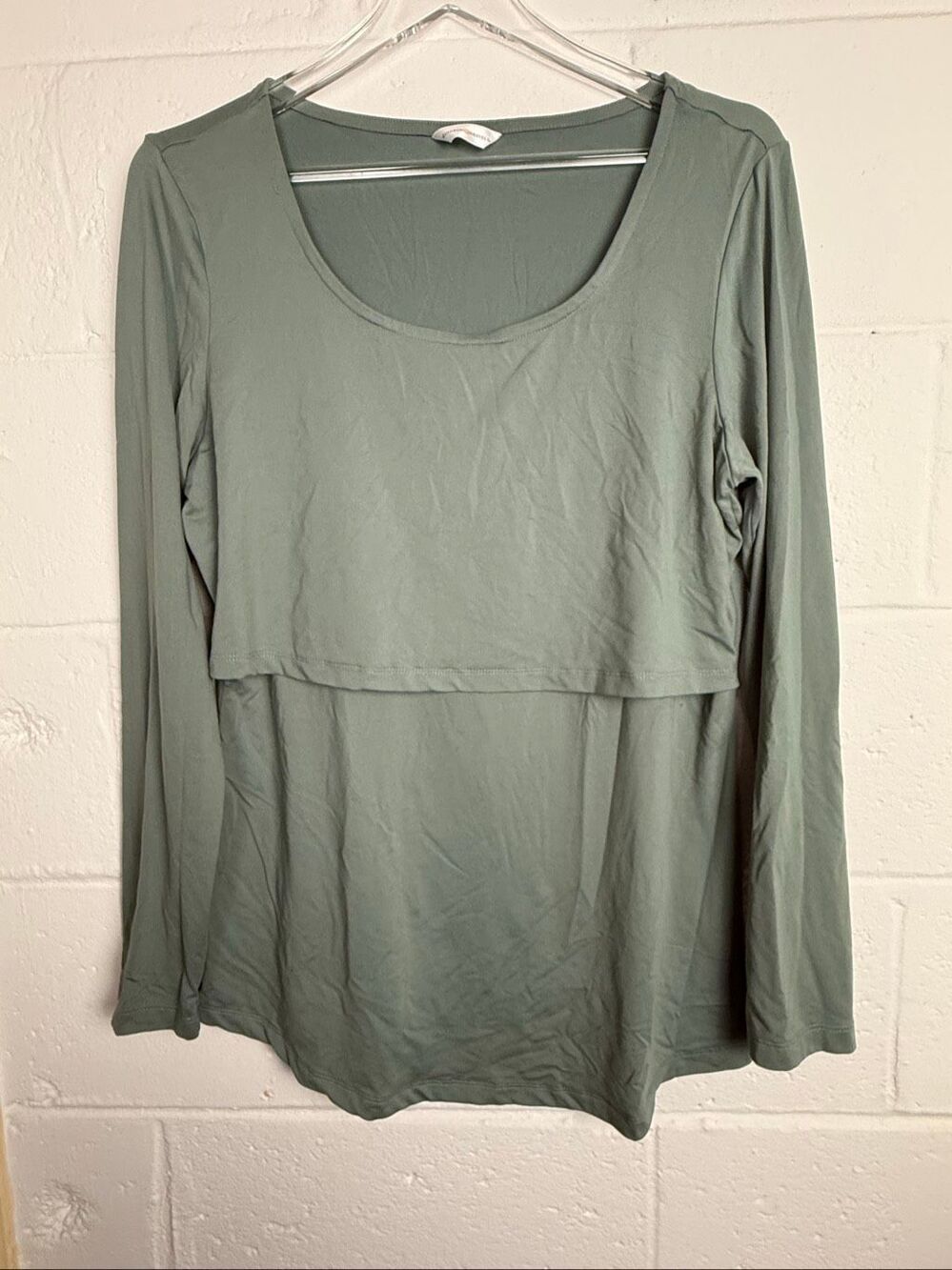 Kindred Bravely XL Sage Green Long Sleeve Nursing Top Layered Maternity Postpart